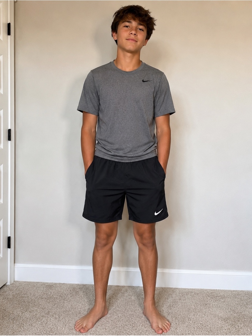 Nike Youth Large Black Athletic Running Shorts Swoosh Logo EUC